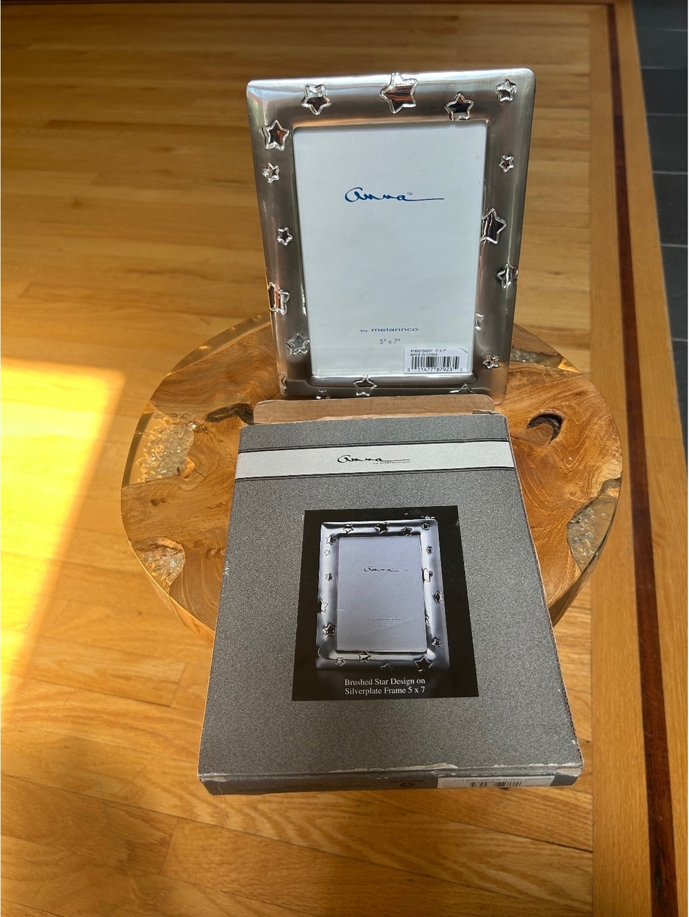 Melannco Brushed Star Design Silver 5x7 Photo Frame